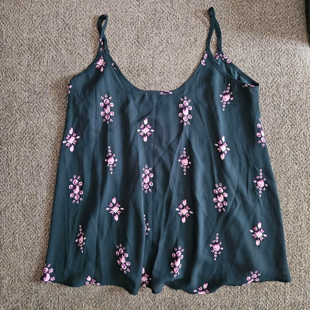 Cami Tank Top‎ Womens XS Teal Pink Geometric Gemstone Print Flowy Lightweight